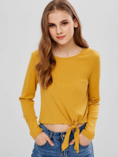 Плетена блуза в цвят горчица