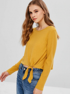 Плетена блуза в цвят горчица
