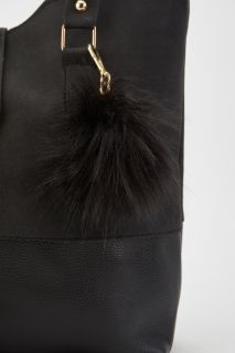 Черна дамска чанта с пух