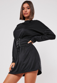 Black Oversized Corset Belt T Shirt Dress