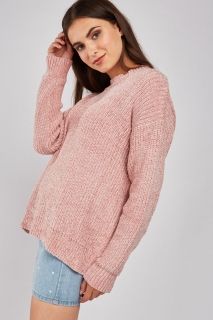 Плетен пуловер в прашно розово