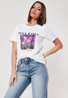 White Melrose Floral Graphic T Shirt 