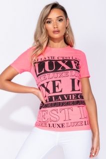 Дамска тениска с щампа Luxe Life, Фуксия
