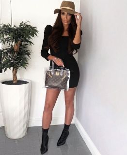 Puff Sleeve Square Neck Long Sleeve Bodycon Dress