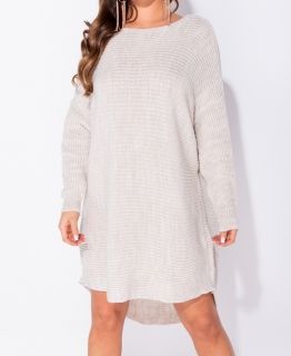 Плетена рокля-пуловер с прилеп ръкав