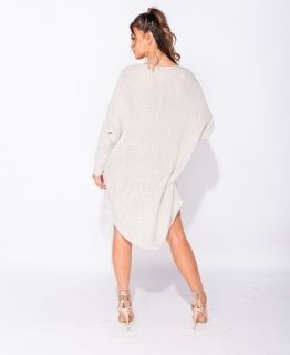 Плетена рокля-пуловер с прилеп ръкав