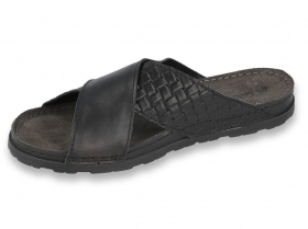 INBLU 158M002 Италиански мъжки анатомични чехли от естествена кожа, Черни