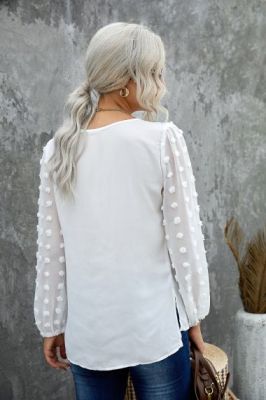 Дамска блуза с ефектни ръкави на точки, Бяла