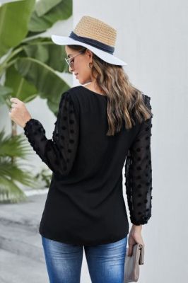Дамска блуза с ефектни ръкави на точки, Черна