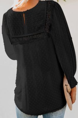 Дамска елегантна блуза с принт на точки, Черна