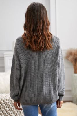 Дамски пуловер с връзка, Сив