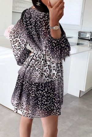 Ефектна дамска рокля с леопардов принт, Многоцветна