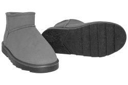 Belsta Дамски сиви топли боти тип UGG от еко велур за широк крак