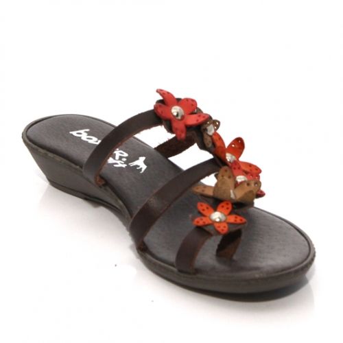 Дамски чехли с цветя BOXER, Кафява естествена кожа