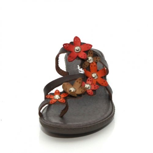 Дамски чехли с цветя BOXER, Кафява естествена кожа