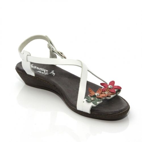 Дамски сандали с цветя BOXER, Бяла естествена кожа