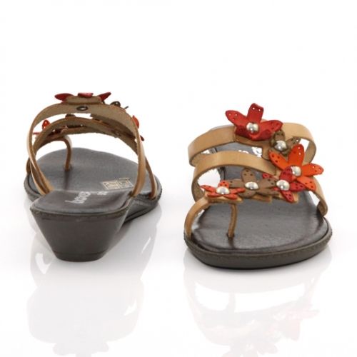 Дамски чехли с цветя BOXER, Светлокафява естествена кожа