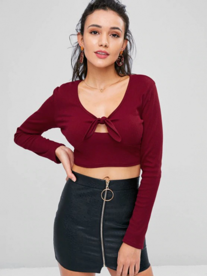 Knotted Crop T-shirt - Red Wine