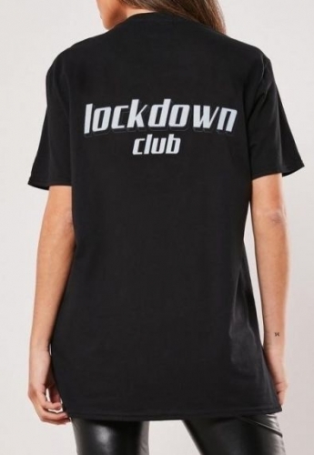 Дамска тениска с надпис 'Lockdown Club', Черна