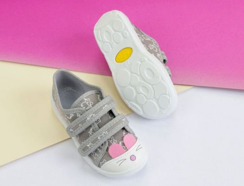 BEFADO MAXI 907P116 Бебешки текстилни обувки, Сиви с котета