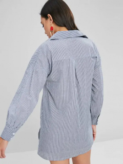 Long Sleeve Striped Shirt Dress - Gray