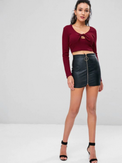Knotted Crop T-shirt - Red Wine