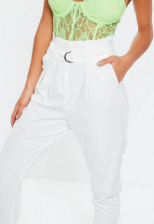 Tall White Paperbag Waist Cigarette Trousers