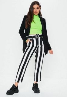 Black stripe belted cigarette trousers