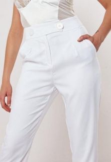 White double button slim leg trousers