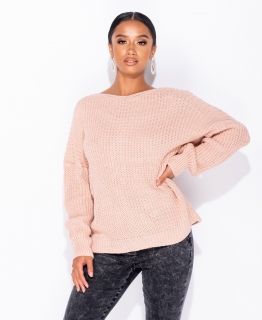Дамски пуловер с ефектен възел, Розов