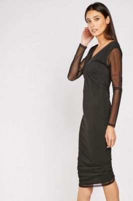 Дамска елегантна рокля с V деколте и гол гръб, Черна