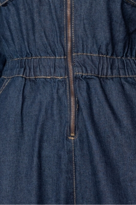 Indigo Zip Front Elasticated Hem Long Sleeve Denim Jumpsuit