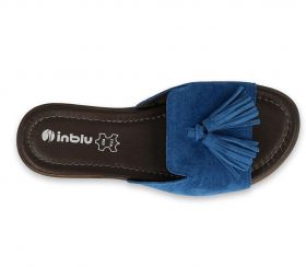 INBLU 158D150 Италиански дамски чехли от естествен велур, Сини