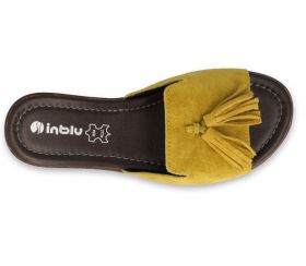 INBLU 158D149 Италиански дамски чехли от естествен велур, Жълти