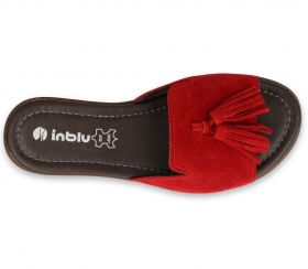INBLU 158D148 Италиански дамски чехли от естествен велур, Червени