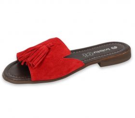INBLU 158D148 Италиански дамски чехли от естествен велур, Червени