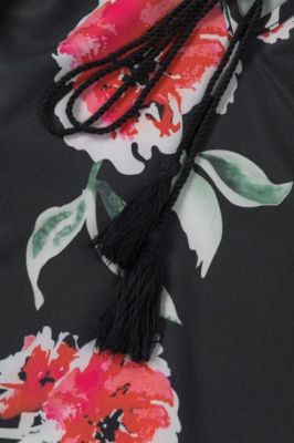 Дамска блуза с дълъг ръкав и принт на цветя, Черна