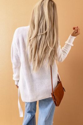 Дамски пуловер тип жилетка, Бял