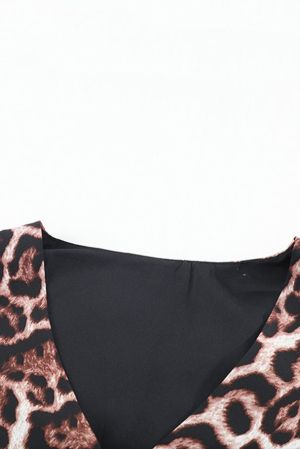 Дамска асиметрична рокля с леопардов принт, Кафява
